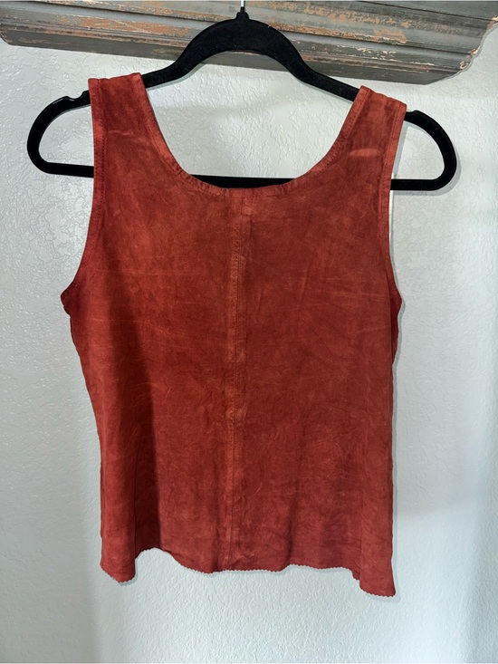 Double D Ranch Tops - Double D Ranch 100% Leather Rust Red Sleeveless Women’s Tank Top